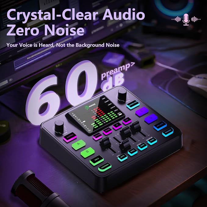 Pupgsis Gaming Audio Mixer, Audio Interface, Sound Board - Image 4
