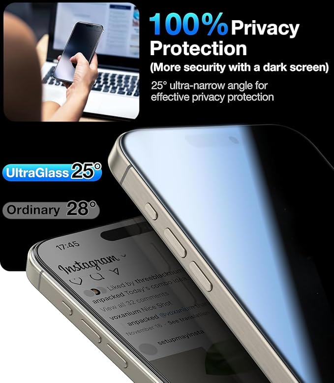 UltraGlass Ultra 9H+ Glass for iPhone 14 Pro Privacy Screen Protector Glass - Image 3
