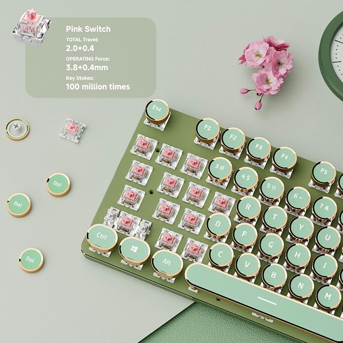EWEADN V20 Green Typewriter Keyboard, 87 Keys Backlit Typewriter Style - Image 4
