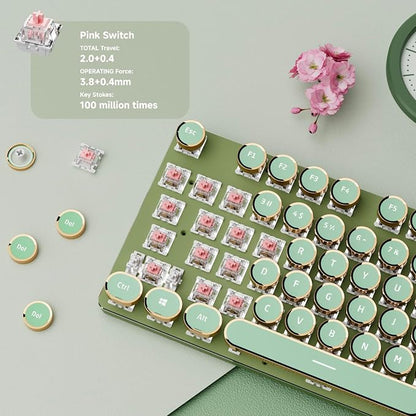 EWEADN V20 Green Typewriter Keyboard, 87 Keys Backlit Typewriter Style - Image 4