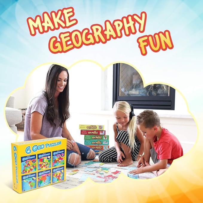 GeoToys GeoPuzzle, Country-Shaped Jigsaw Puzzles Set of 6 in One Box, Geography - Image 2
