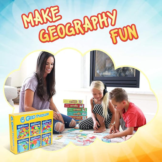 GeoToys GeoPuzzle, Country-Shaped Jigsaw Puzzles Set of 6 in One Box, Geography - Image 2