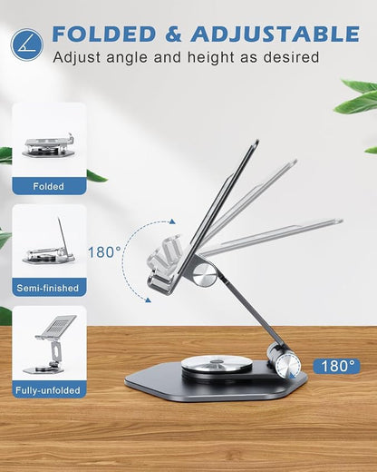 Foldable Aluminum Tablet Stand for Desk, 360° Swivel iPad & Tablet Holder – - Image 3