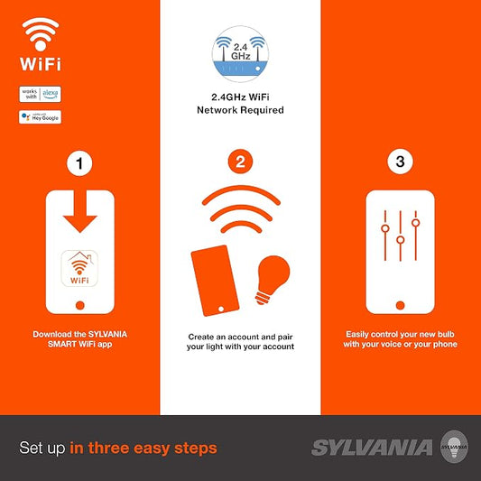 Sylvania WiFi LED Smart Light Bulb, 65W Equivalent Full Color and Tunable White - Image 2
