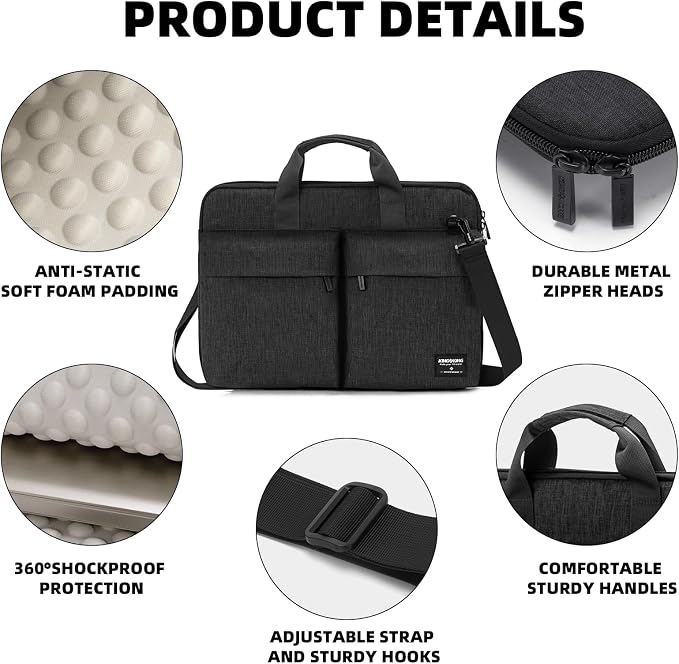 KINGSLONG 15.6 inch Laptop Shoulder Bag, Slim Shockproof Computer Sleeve - Image 4
