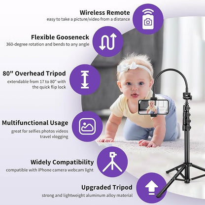 80" Phone Tripod, Selfie Stick Cellphone Tripod, Aluminum Tripods Stand - Image 5