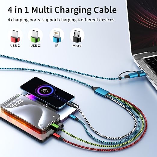 USB A/C 4 in 2 Charging Cable, Dual Type C Mulit Charging Cord Universal - Image 2