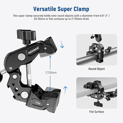 NEEWER Super Clamp with 3" Dual Ballhead Magic Arm, Camera Phone Clamp Mount - Image 3