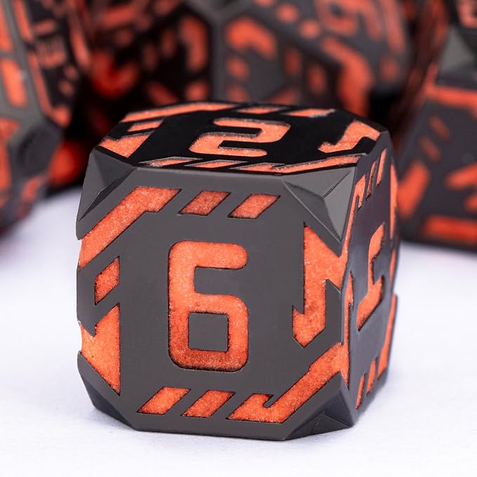 Metal DND Sci-fi Dice Set 7PCS Luminous Orange Stripe Polyhedral Dice - Image 5