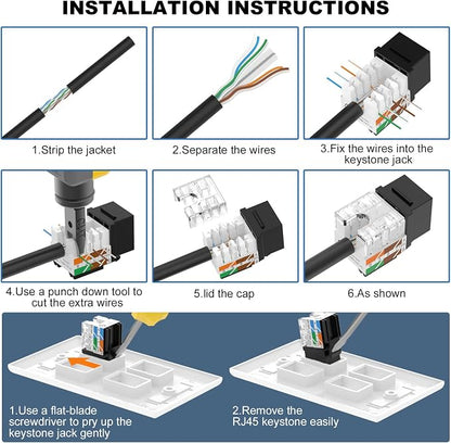 VCE UL Listed Cat6 RJ45 Keystone Jack Insert 25-Pack, 90 Degree Punch Down - Image 8