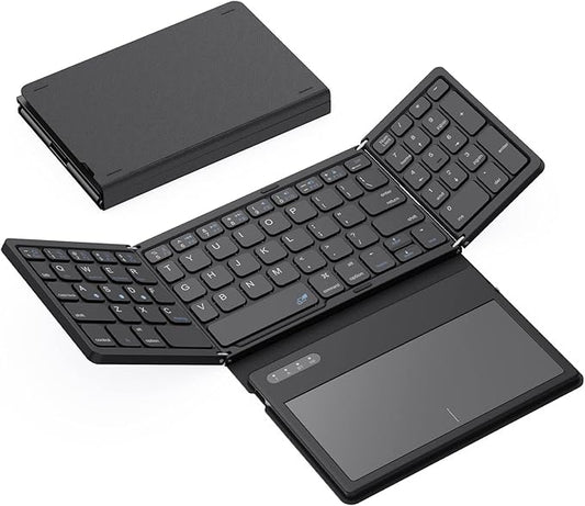Foldable Bluetooth Keyboard, Portable Full Size Folding Keyboard by GEODMAER