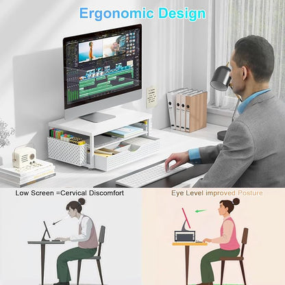 gianotter Wood Monitor Stand Riser, Office Desk Shelf Organizer, Desk Organizer - Image 3