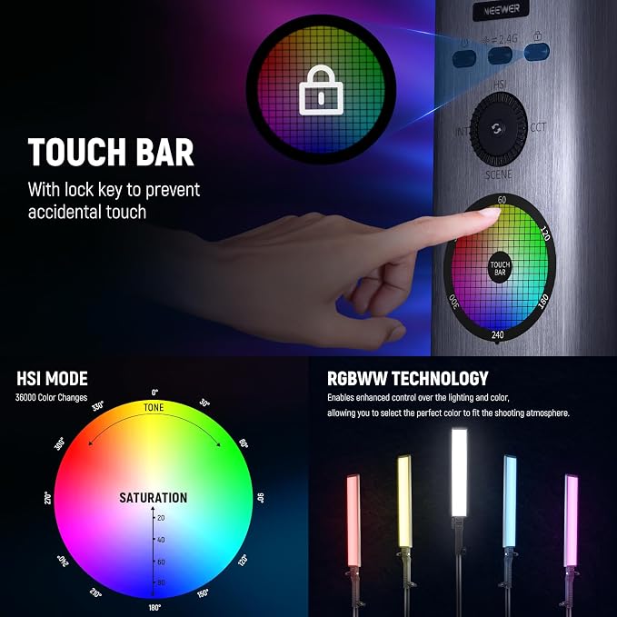 NEEWER RGB Light Wand with 2.4G/APP Control, Upgraded 360° Touchable RGBWW Hue - Image 4