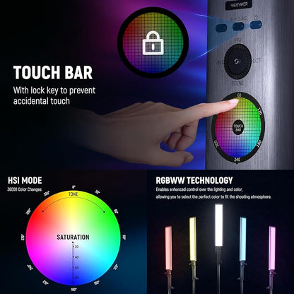 NEEWER RGB Light Wand with 2.4G/APP Control, Upgraded 360° Touchable RGBWW Hue - Image 4