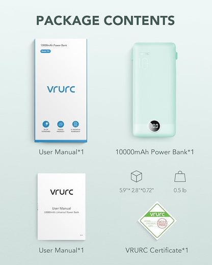 VRURC Portable Charger Built-in Cables and AC Wall Plug, USB C Power Bank - Image 8