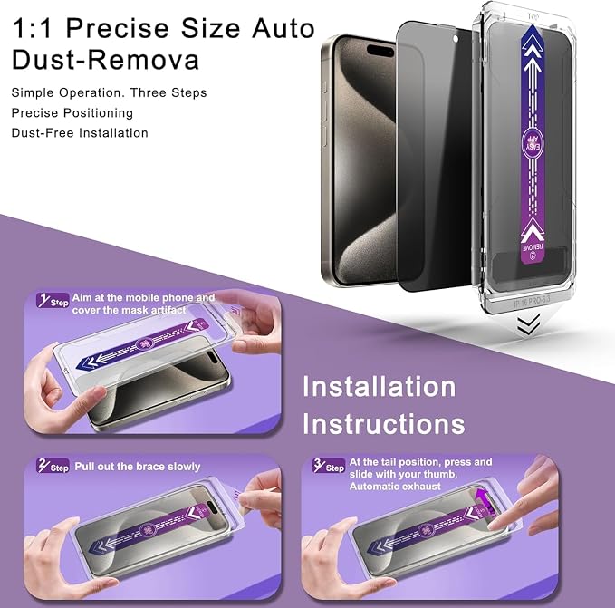 Privacy Screen Protector for iPhone Air 6.5-Inch, Auto Dust Removal, 9H - Image 3