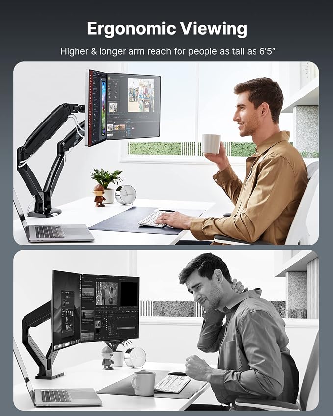 HUANUO Dual Monitor Stand for 13 to 40 inch, Premium Dual Monitor Mount - Image 4