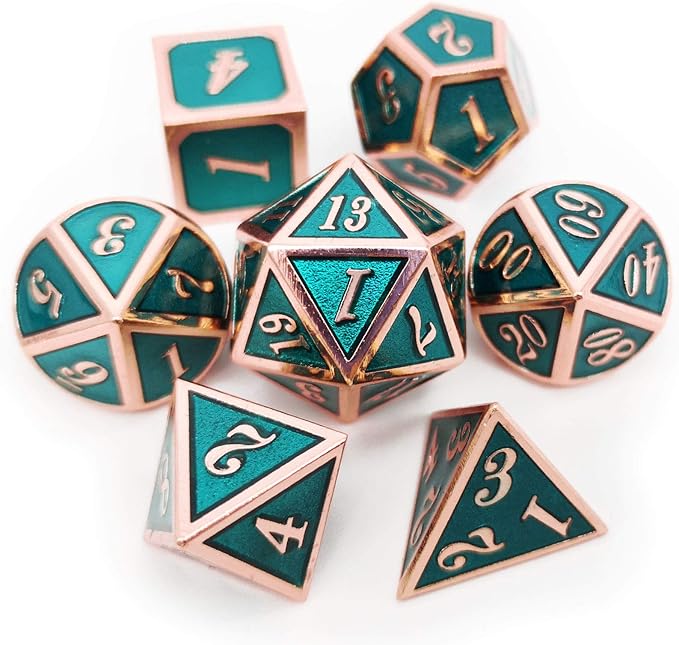 Haxtec DND Metal Dice Set Copper Teal Polyheral Dice Compatible by HaxtecDice