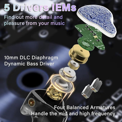 BASN Bmaster5 in Ear Monitors, 1DLC Diaphragm+4BA 5 Drivers IEM Earphones - Image 2