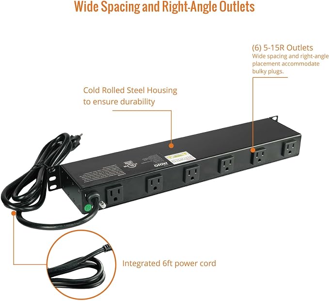 Tecmojo 1U Rackmount Network-Grade PDU Power Strip, 12 Wide-Spaced Right Angle - Image 5