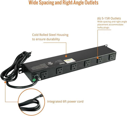 Tecmojo 1U Rackmount Network-Grade PDU Power Strip, 12 Wide-Spaced Right Angle - Image 5