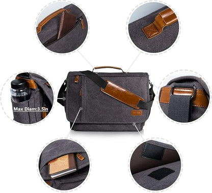 ESTARER Computer Messenger bag Water-resistant Canvas Shoulder Bag 15.6 Inch - Image 6