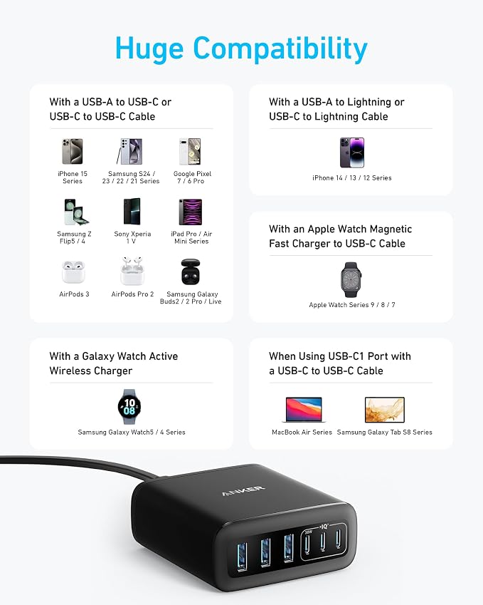 Anker Desktop Charger, Fast Charging USB C Charger, 112W Max 6-Port Charging - Image 6
