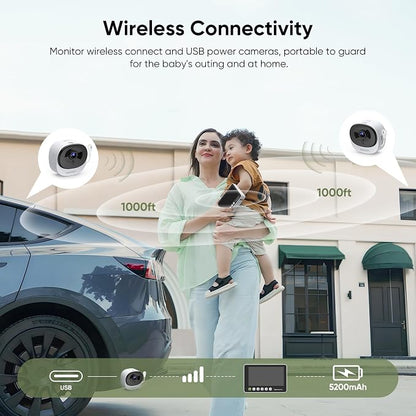 bonoch 2-in-1 Car Home Dual-Use Baby Monitor, 2 USB Powered Cameras - Image 2