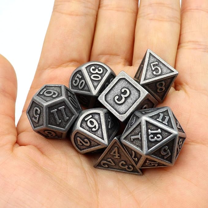 Haxtec Antique Iron Metal DND Dice Set Silver D&D Polyhedral Dice W/PU Leather - Image 5
