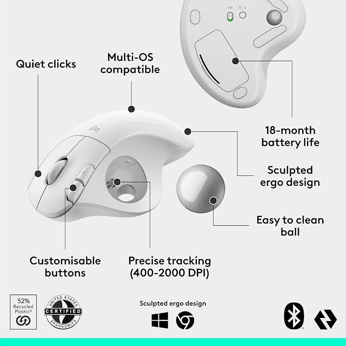 Logitech Ergo M575S Wireless Trackball Mouse, Wireless Ergonomic Mouse - Image 6