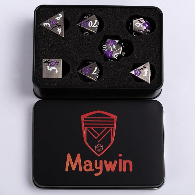 Black Metal DND Dice Set with Gift Case - Image 6