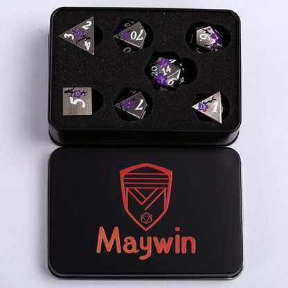 Black Metal DND Dice Set with Gift Case - Image 6
