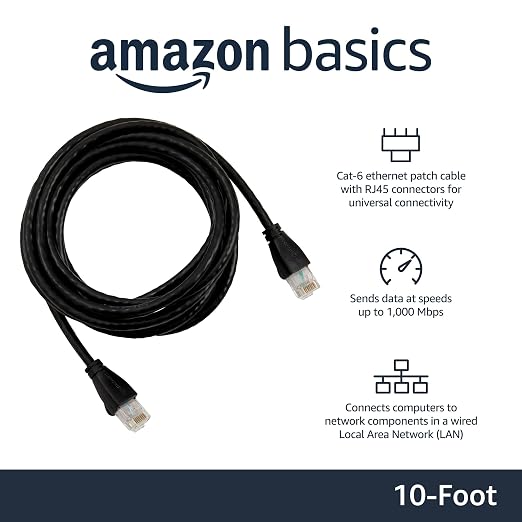 Amazon Basics RJ45 Cat-6 Ethernet Patch Cable, 1Gpbs Transfer Speed, Network - Image 2