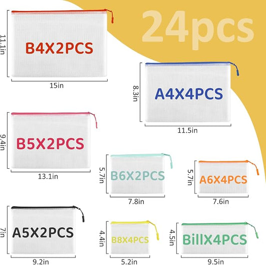 24PCS Mesh Zipper Pouch Storage Bags, 8 Sizes Board Game Bags, 12 Colors - Image 2