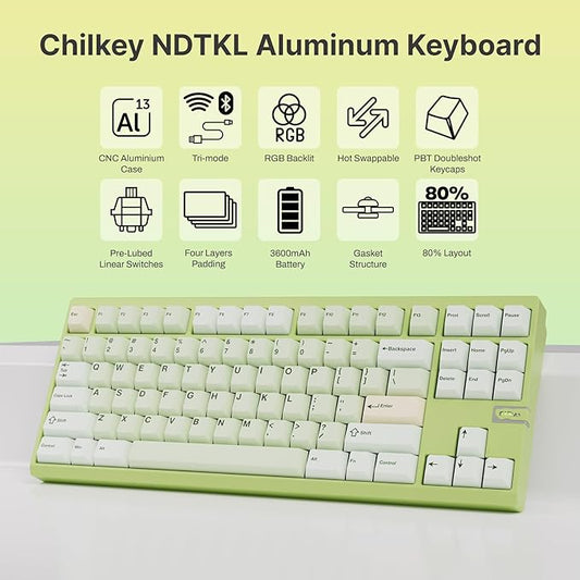 Chilkey ND TKL Aluminum Mechanical Keyboard, 87 Keys Tenkeyless Wireless Gaming - Image 2