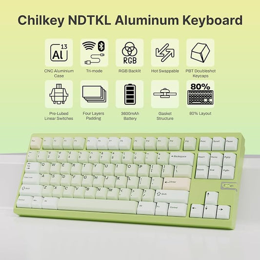 Chilkey ND TKL Aluminum Mechanical Keyboard, 87 Keys Tenkeyless Wireless Gaming - Image 2