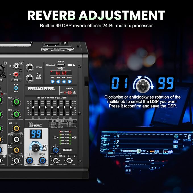 8 Channel Audio Interface DJ Mixing Sound Board 16 DSP Digital Effects - Image 6