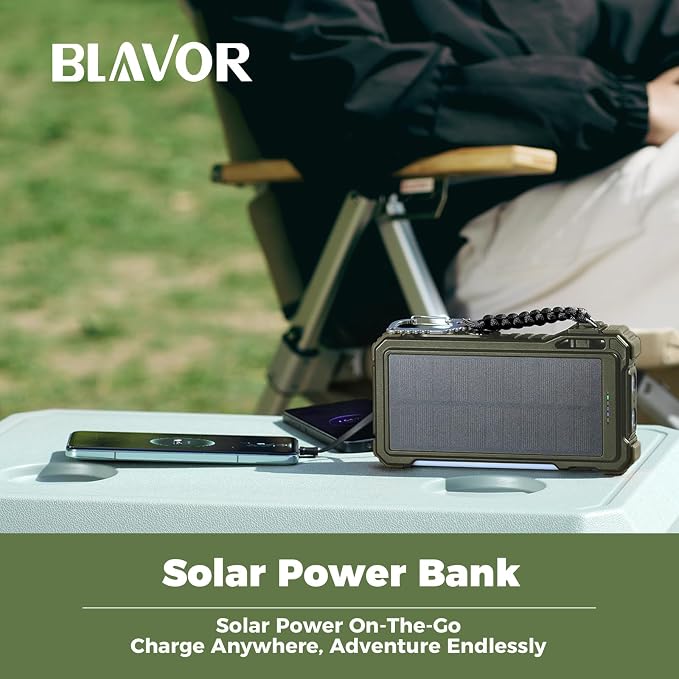 BLAVOR Solar Power Bank 20000mAh/74000mWh Built-in Cables, Wireless Charger - Image 7
