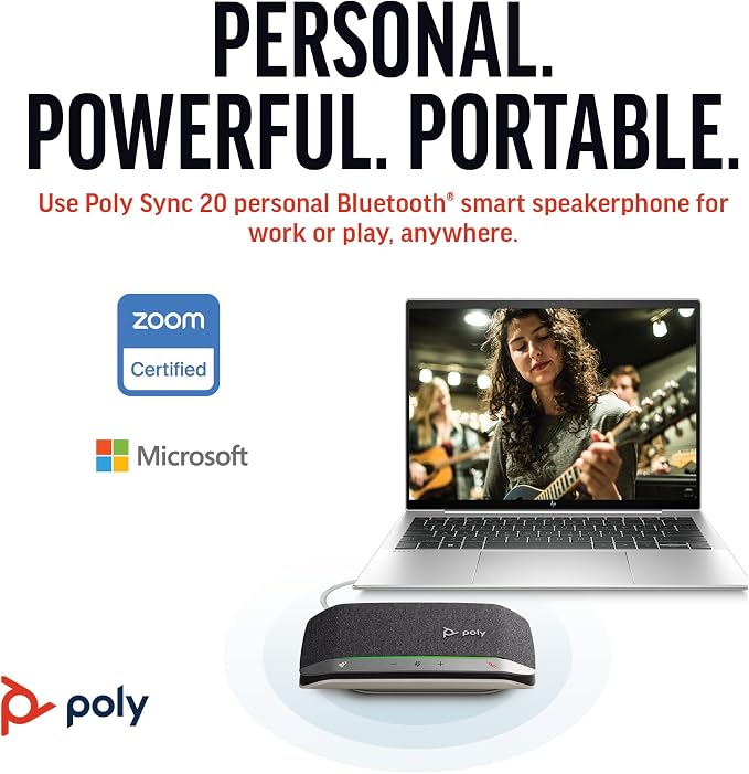 Poly Sync 20 USB-C Personal Portable Smart Speakerphone – Noise/Echo Reduction - Image 2
