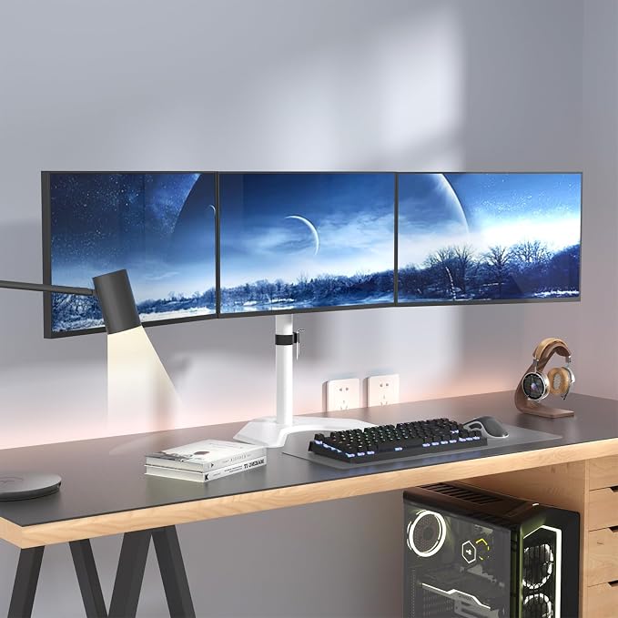 WALI Triple Monitor Stand, Free Standing Three LCD Monitor Fully Adjustable - Image 2