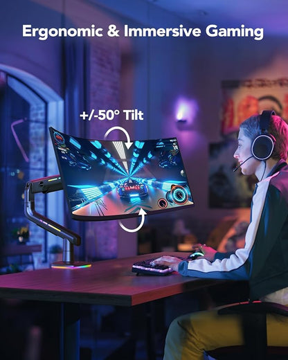 HUANUO RGB Monitor Arm for Ultrawide Screens up to 57″, Heavy-Duty Single Mount - Image 7