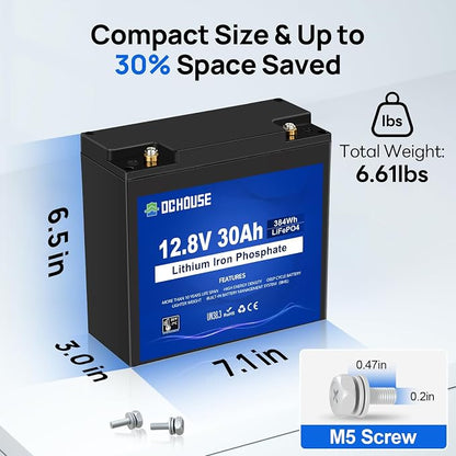 DC HOUSE 12V 30Ah Mini LiFePO4 Lithium Battery, BCI Group U1 - Image 6