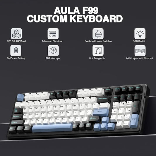 AULA F99 Wireless Mechanical Keyboard, Tri-Mode BT5.0/2.4GHz/USB-C Hot - Image 2