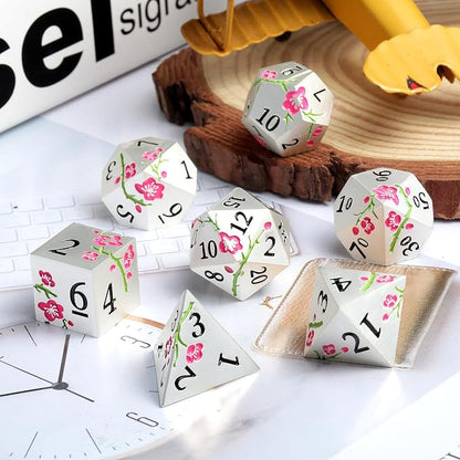 Metal Dungeons and Dragons Dice DNDND 7 PCS Heavy Metallic Flower D&D Dice Set - Image 5