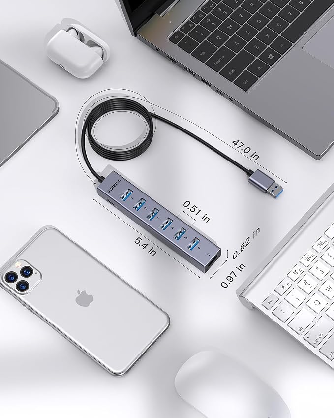 FORIDA Aluminum Alloy 8 Port USB Hub Long Cable USB Splitter - Image 6