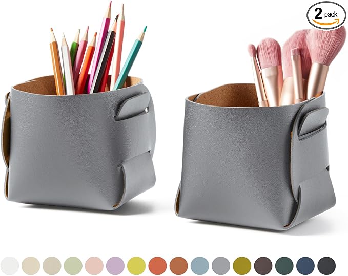 HOMIEAZICOZI 2-Pack Cork Leather Desk Accessories Storage by HOMIEAZICOZI