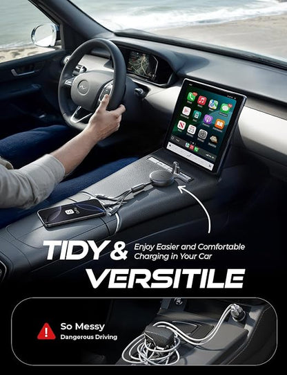 LISEN Multi Charging Cable, 3 in 1 Charging Cable, Retractable Car Charger - Image 4