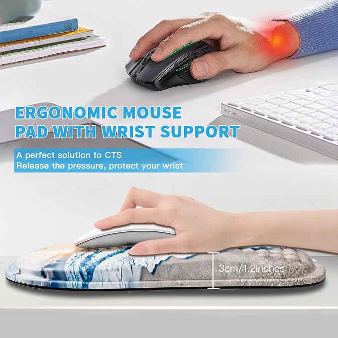 Mouse Pad with Wrist Rest, Ergonomic Mousepads with Wrist Support, Soft Lycra - Image 2