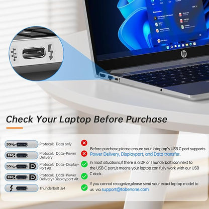 TobenONE USB C Laptop Docking Station Dual Monitor, 15-in-1 USB C Dock - Image 9