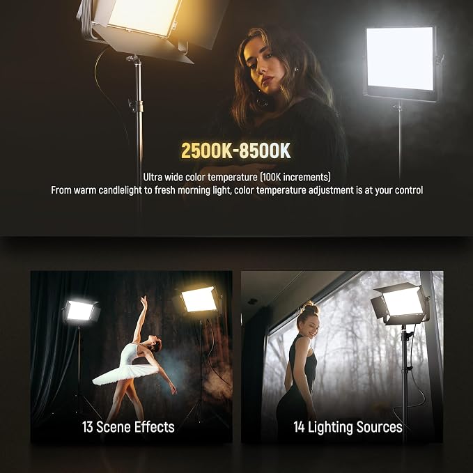 NEEWER 100W Bi Color LED Panel Video Light Kit, 960 LEDs 38600Lux@0.5m - Image 4